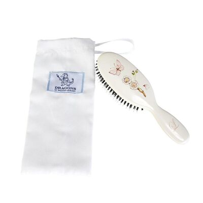Small Hairbrush - Linen Blossom with Pink Butterfly - Dragons Pink Initial