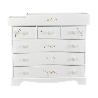 Extra Large Changer and Chest of Drawers - Linen Blossom - Soft Jute Trim