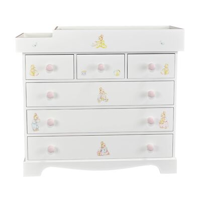 Extra Large Changer and Chest of Drawers - Barbara's Bunnies - Dragons Pink Trim