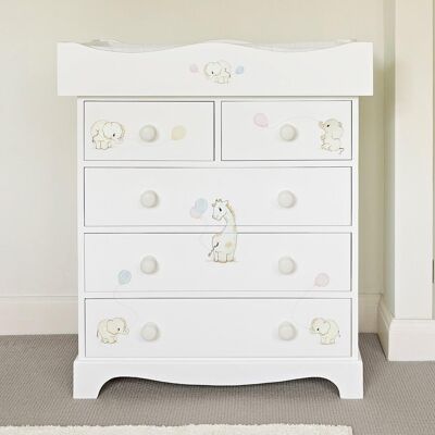 Classic Large Baby Chest of Drawers with Changer - Playful Elephants - Soft Jute Trim