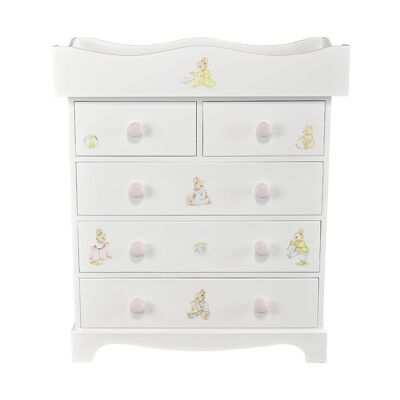 Classic Large Baby Chest of Drawers with Changer - Barbara's Bunnies - Dragons Pink Trim