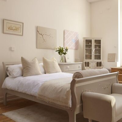 Double Sleigh Bed - Linen Blossom - Select Mattress - Soft Jute