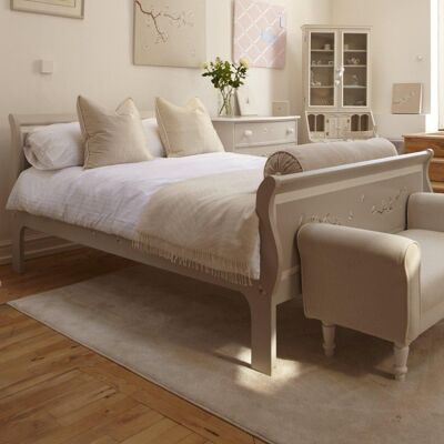 Double Sleigh Bed - Roses & Ribbons - Luxury Mattress (£1195) - Briar Pink