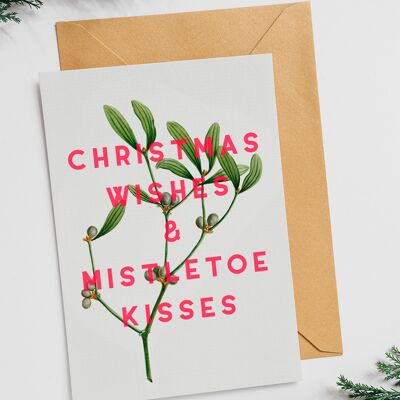Deseos de Navidad y besos de muérdago - Tarjeta de Navidad