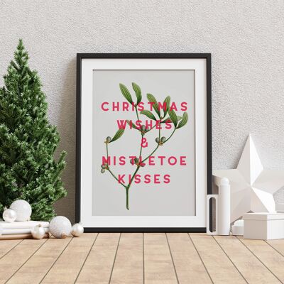 Deseos de Navidad y besos de muérdago - Impresión A4