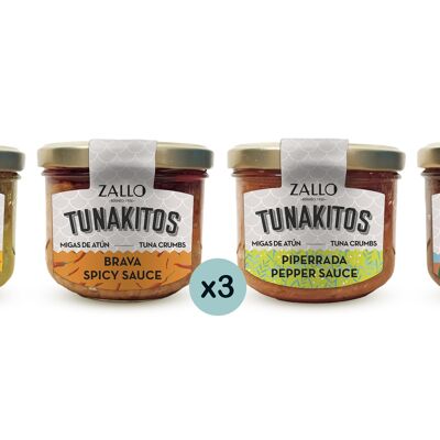 Pack Surtido Tunakitos: Migas de atún en salsas 12x220g