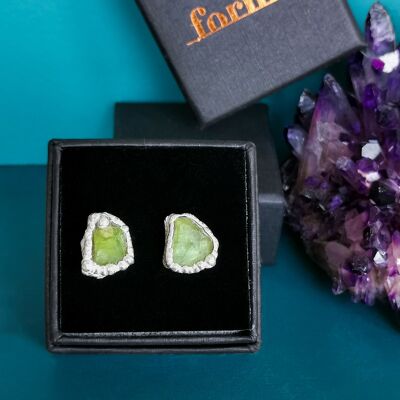 Pendientes de botón  de Peridoto Plata