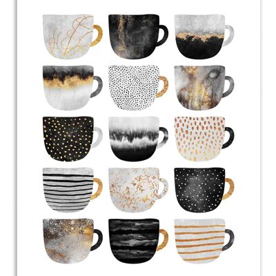 Art-Poster - Pretty coffee cups - Grey series - Elisabeth Fredriksson W18145-A3