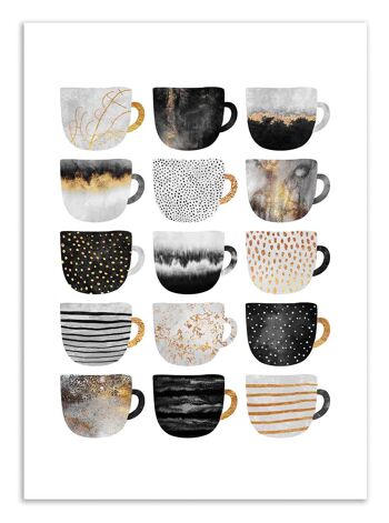 Art-Poster - Pretty coffee cups - Grey series - Elisabeth Fredriksson W18145-A3 1