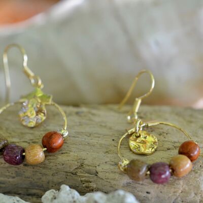Hammered wood earrings gilded fine gold