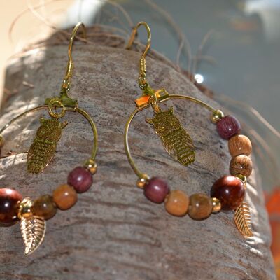 Fine gold gilded wood earrings - Owl