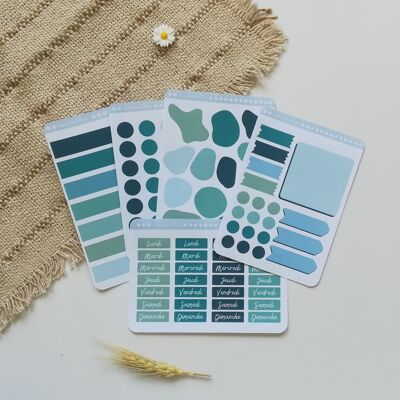 Pack of 5 sheet of blue organization stickers for bullet journal and diary