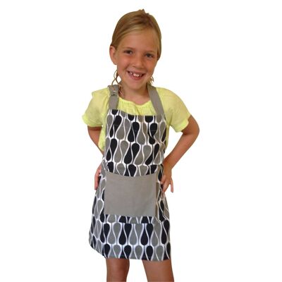 Children's apron - Gray w. black & gray seeds pattern