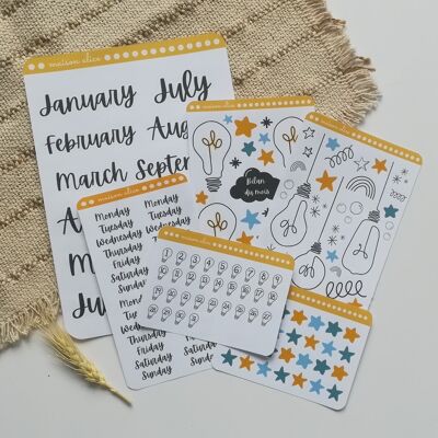 Pack of 6 sheets of one line bulb sticker stickers for bujo and planner
