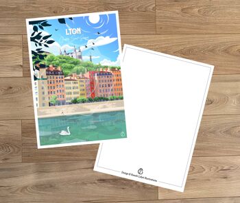 Carte postale de voyage vintage, illustration de Lyon, pour décoration d'intérieur / Lyon - Quartier Saint-Georges 1
