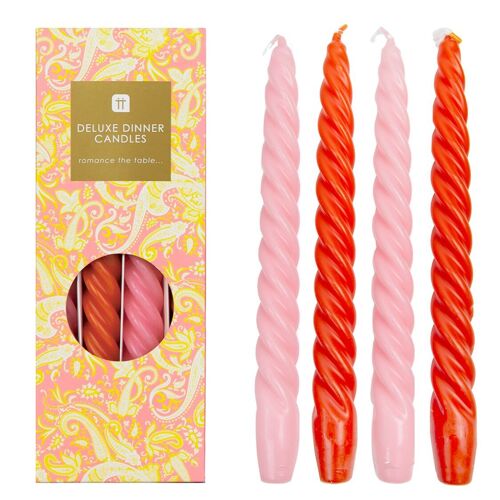 Orange and Pink Spiral Dinner Candles - 4 Pack