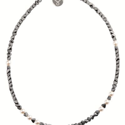 Collier Hämatitteilchen mit Swarovski Perlen