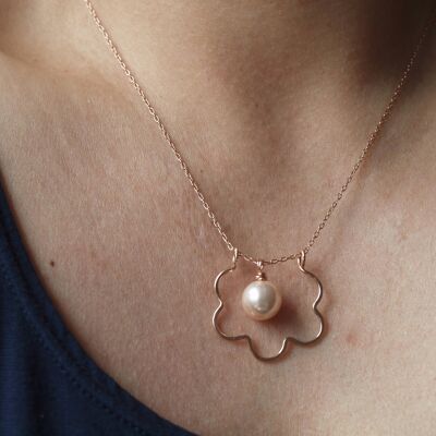 Wave Hoop Pendant, Flower Hoops Pendant, 14K Rose Gold Filled