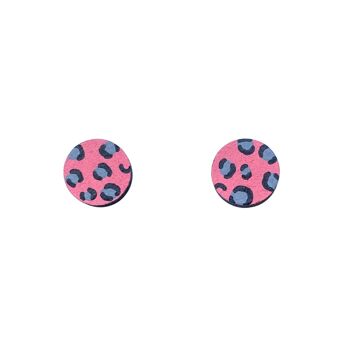 Boucles d'oreilles clous mini cercle imprimé léopard rose et gris 2