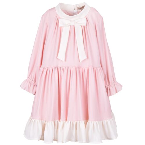 Gathered Ruffle Dress - Powder Pink / Cream