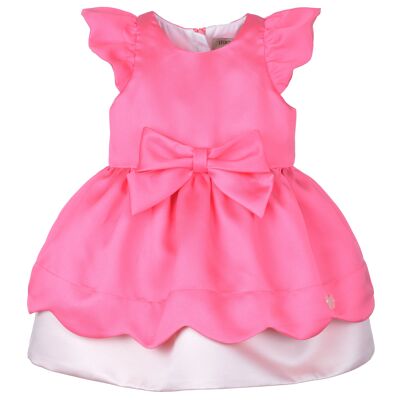 Scalloped Bodice Dress & Bloomers - Bright Pink