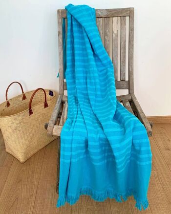Fouta coton doublée éponge Alanya Turquoise XL 140 x 180 cm 2