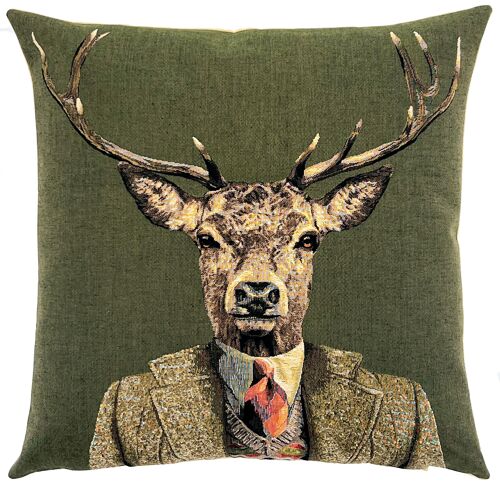 Tapestry Cushion Cover - Dressed Stag Pillow - Woodland Decor
