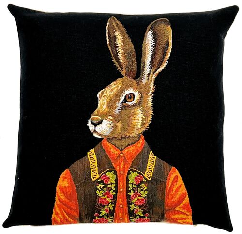 Rabbit Throw Pillow - Rabbit Gift - Black Pillow Cover