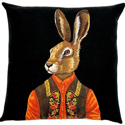 Rabbit Throw Pillow - Rabbit Gift - Black Pillow Cover