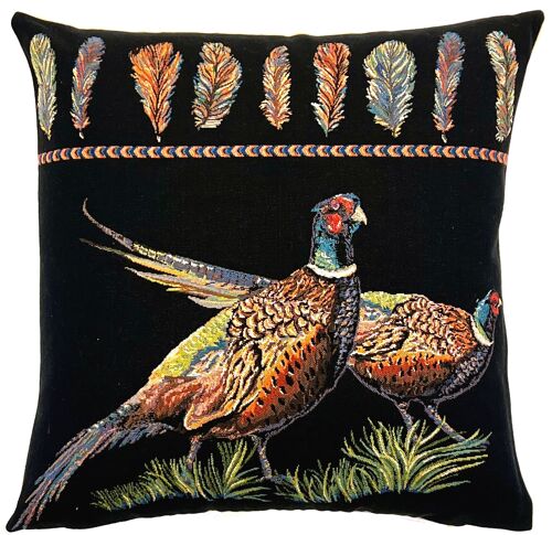 Pheasants Throw Pillow - Bird Decor - Black Pillow Case