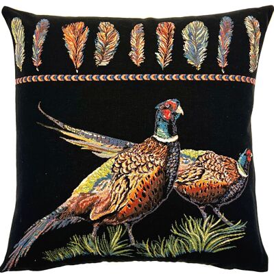 Cojín de tiro de faisanes - Decoración de pájaros - Funda de almohada negra