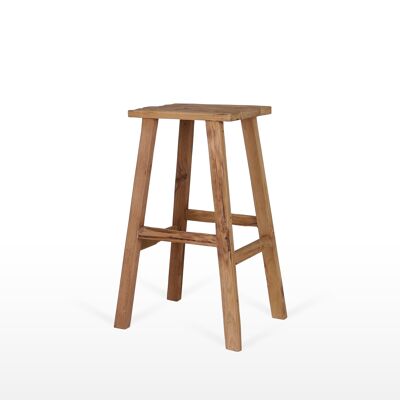 Tabouret de bar vintage en teck recyclé | 40x30xH:76 cm