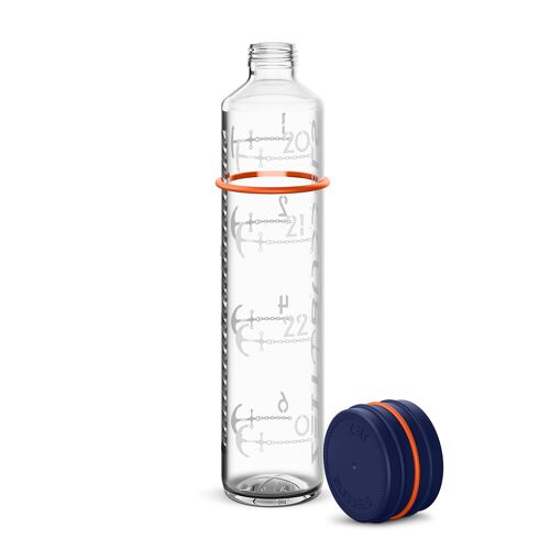 Zeit Buddels Glasflasche 1000ml NACHTIGALL Trinkerinnerung Trinkflasche Wasserflasche mit Zeitskala 1l nachtblau