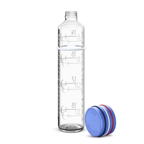 Zeit Buddels Trinkflasche Glasflasche mit Trinkerinnerung 1l Wasserflasche NAVIGATOR himmelblau