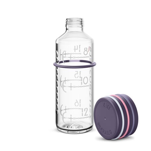Zeit Buddels Trinkflasche Glasflasche mit Trinkerinnerung 0,6l Wasserflasche NAVIGATOR lila