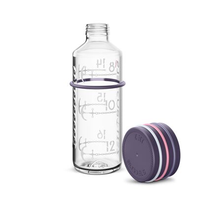 Zeit Buddels drinking bottle Glass bottle with drinking reminder 0.6l water bottle NAVIGATOR purple