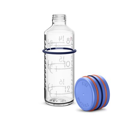 Zeit Buddels Trinkflasche Glasflasche mit Trinkerinnerung 0,6l Wasserflasche NAVIGATOR himmelblau