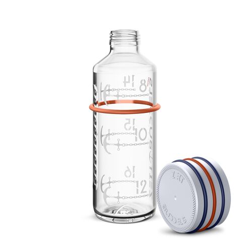 Zeit Buddels Trinkflasche Glasflasche mit Trinkerinnerung 0,6l Wasserflasche NAVIGATOR weiß