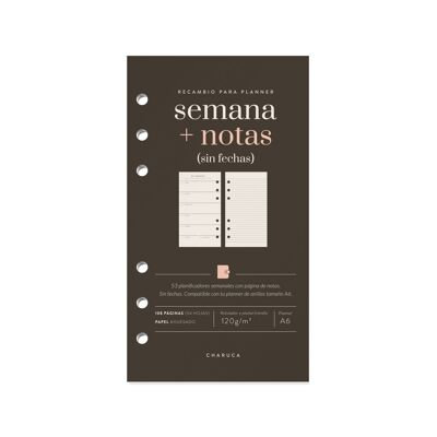 Recambio agenda semanal sin fechas+notas. A6