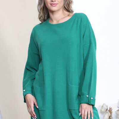 Green jumper with sparkle bead cuffs