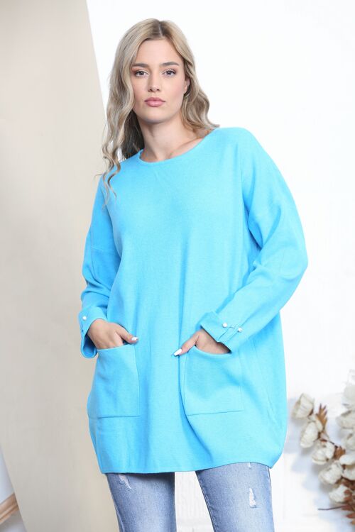 Sky Blue jumper with sparkle bead cuffs