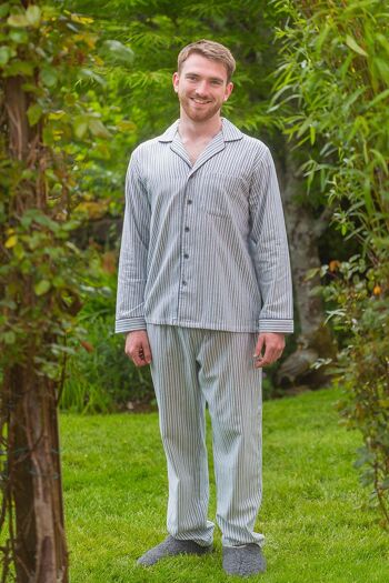 Lee Valley Flannel Pyjama Blue Ivory Stripe (LV2) Homme/Femme 1