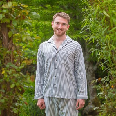 Lee Valley Flannel Pyjama Blue Ivory Stripe (LV2) Homme/Femme