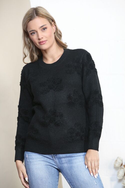 Black fluffy patterned winter jumper
