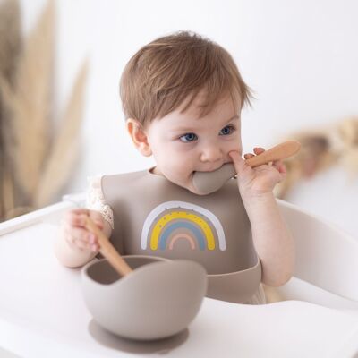 Bavoir en silicone waterproof pour bébé et tout-petit Rainbow Beige