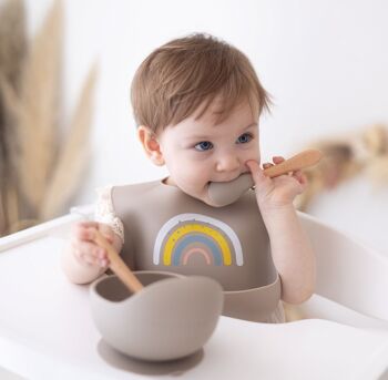 Bavoir en silicone waterproof pour bébé et tout-petit Rainbow Beige 1