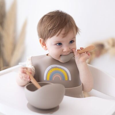 Bavoir en silicone waterproof pour bébé et tout-petit Rainbow Beige