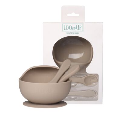 ensemble premier repas beige pour enfant - bol et couverts -