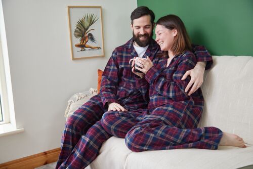 Flannel Pyjamas Maroon Navy Check (LV10) - Mens/Women's