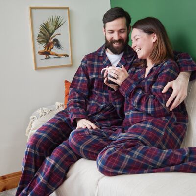 Pijama de franela Maroon Navy Check (LV10) - Hombre/Mujer